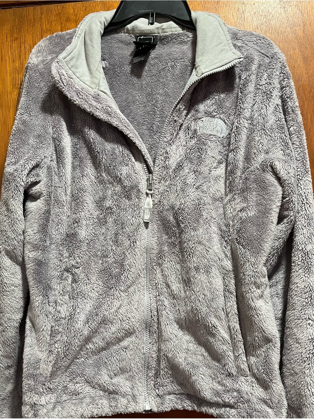 The North Face Women’s Light Gray Plush Full-Zip Teddy Jacket